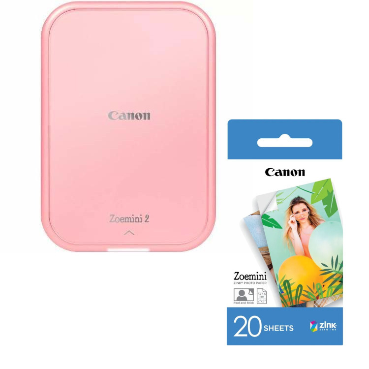 ‎Zestaw Drukarka Canon Zoemini 2 Pluto Różowa + Wkłady Canon Zink ZP-2030 20 arkuszy